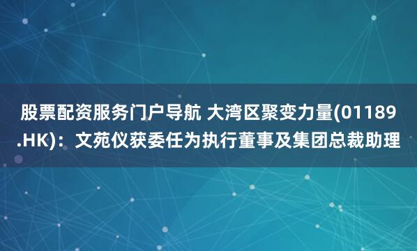 股票配资服务门户导航 大湾区聚变力量(01189.HK)：文苑仪获委任为执行董事及集团总裁助理